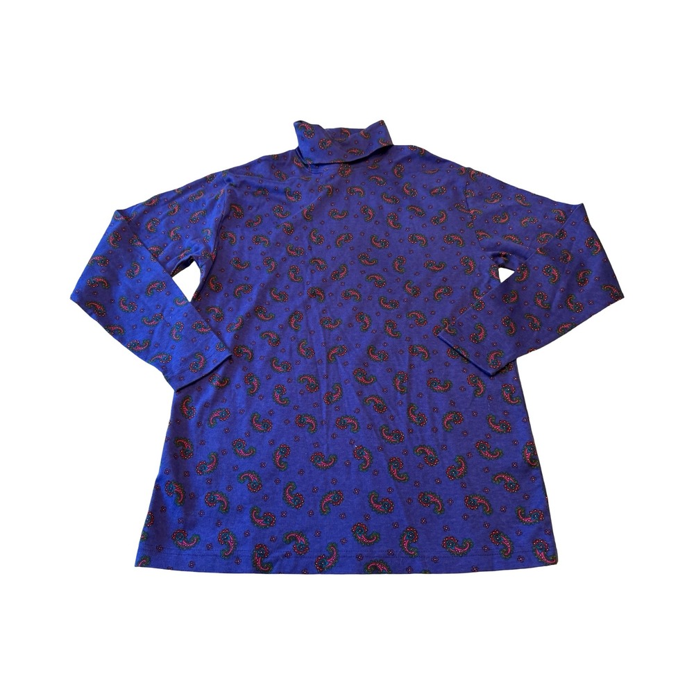 Hunt Club Vtg Womens Purple Paisley Cotton Turtleneck Long Sleeve Size M Bright
